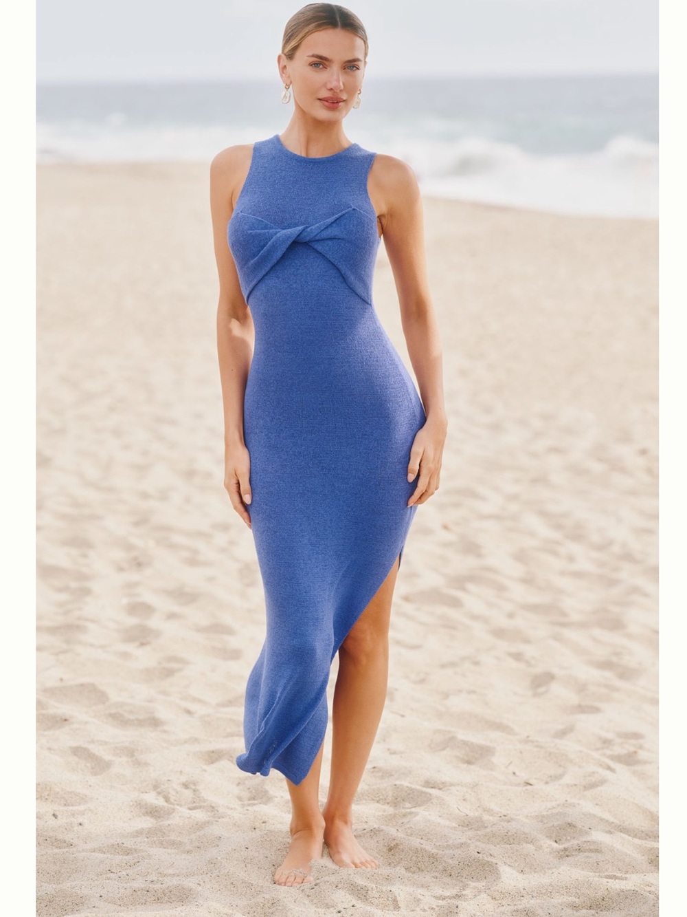 Nwt Sunday in Brooklyn Sleeveless sheer Twist-Knot Blue Maxi Dress